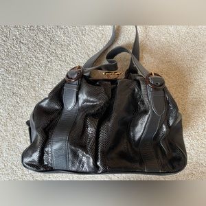 Vintage Marc Jacobs Black and Dark Green Python Leather Stam Satchel